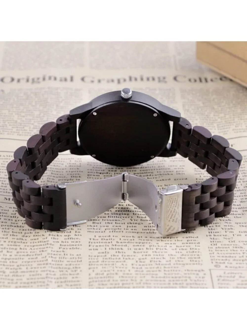 Men's Brown Classic Handmade Tang Buckle Bamboo Analog Date Quartz Wooden Watch